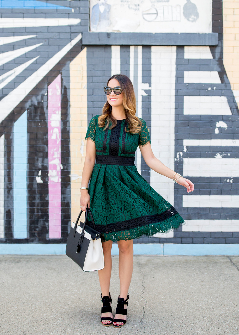 Green and Black Lace Dress