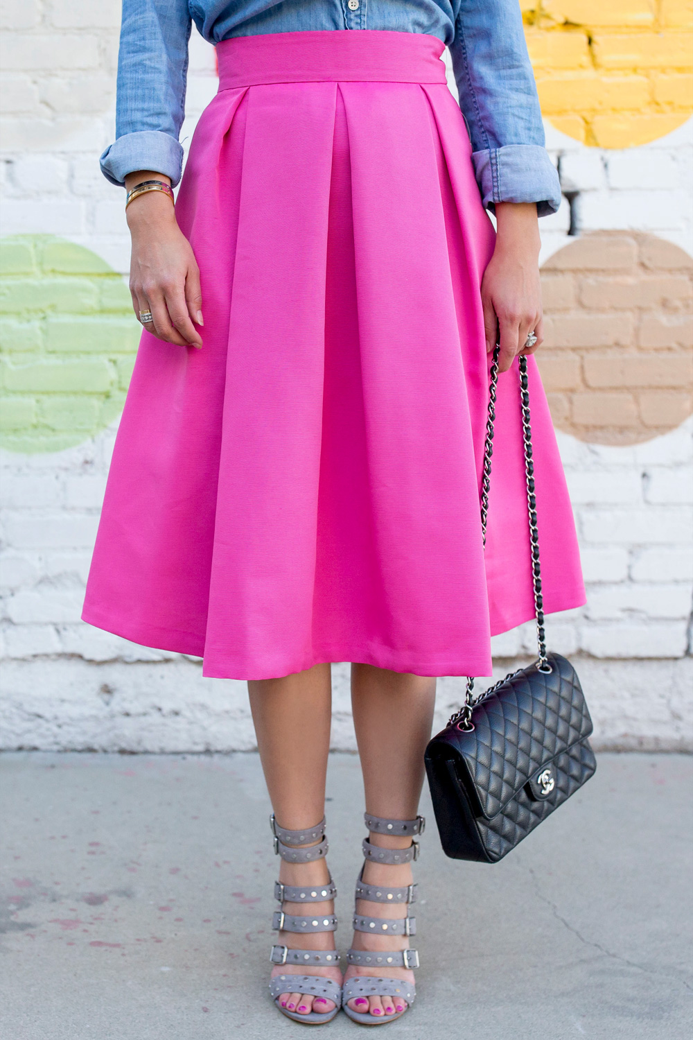 Bright Pink Flare Midi Skirt