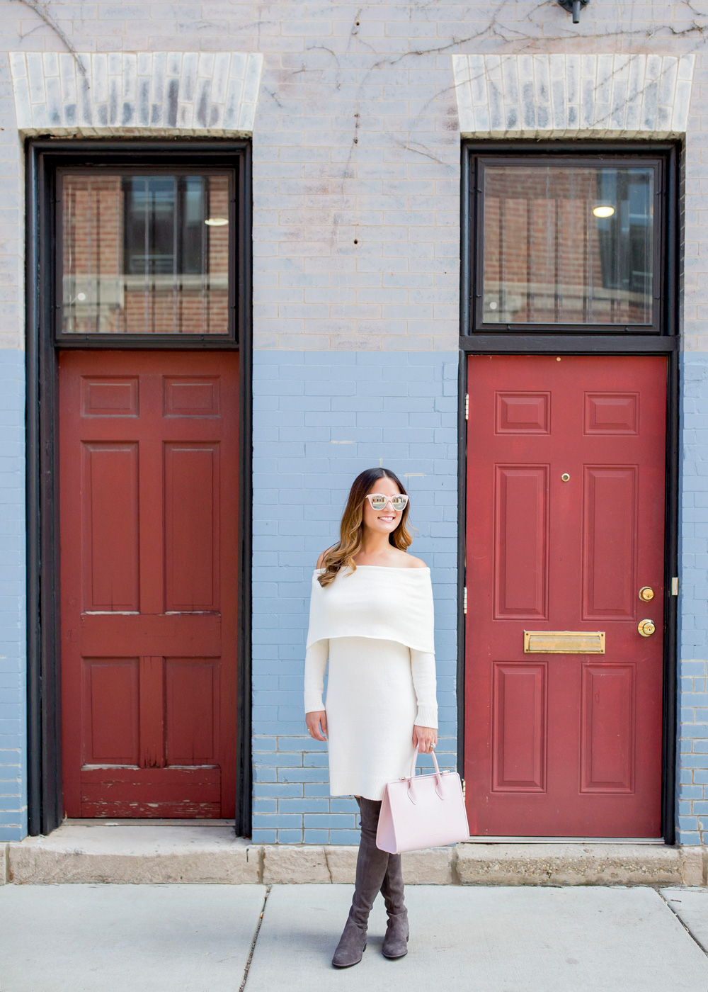 Ivory Off Shoulder Sweater Dress