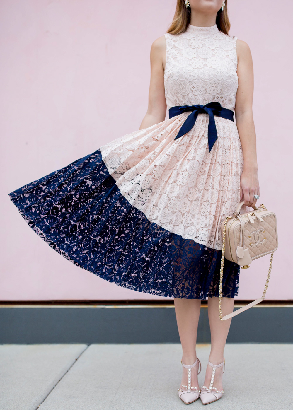 Pink Navy Lace Dress