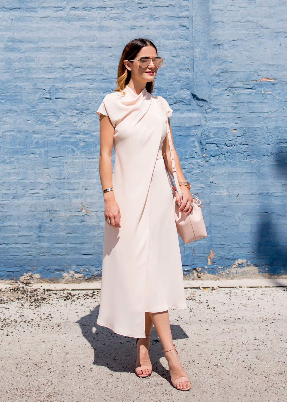 Pink Draped Midi Dress