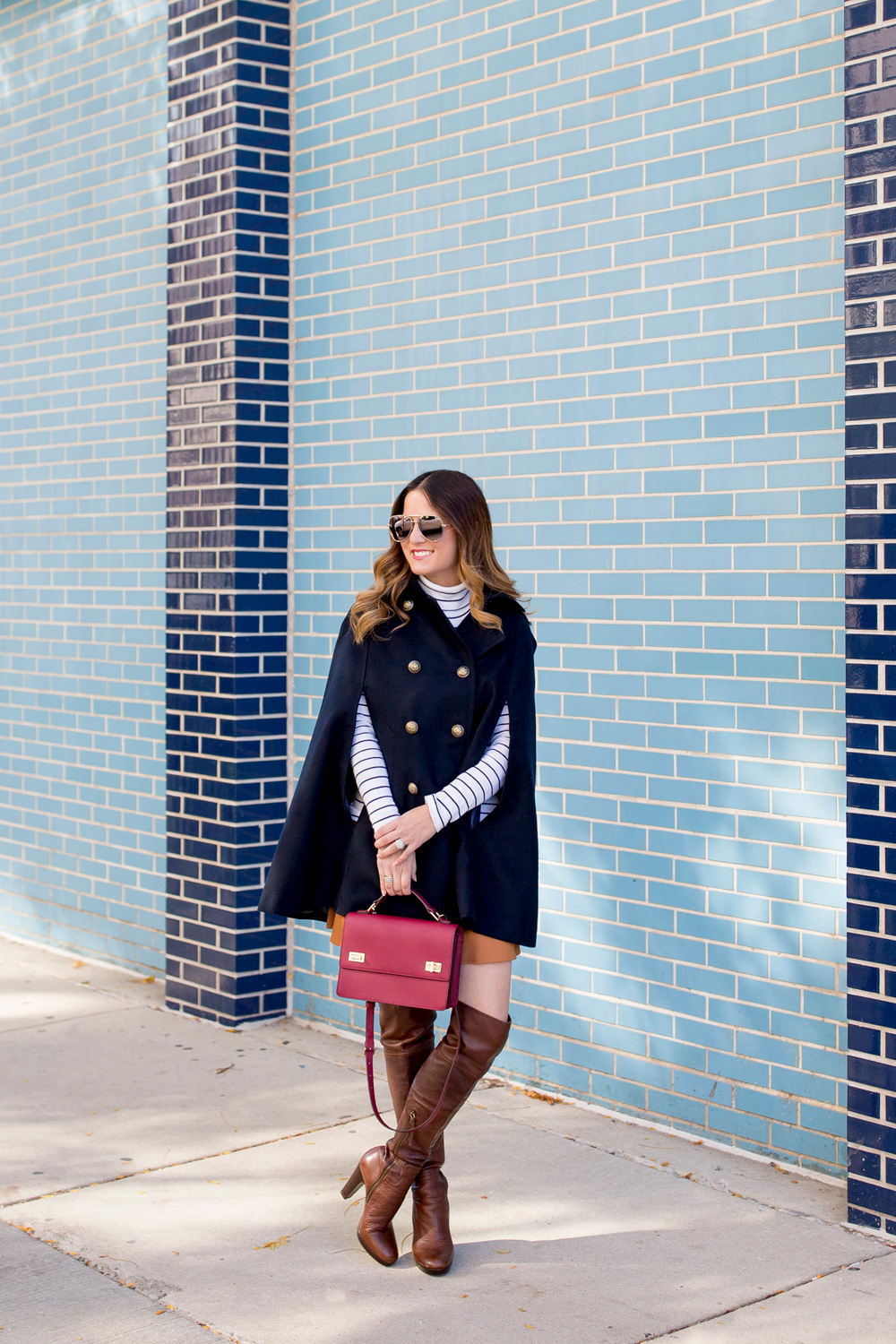 Navy Cape Outfit Over The Knee Boots