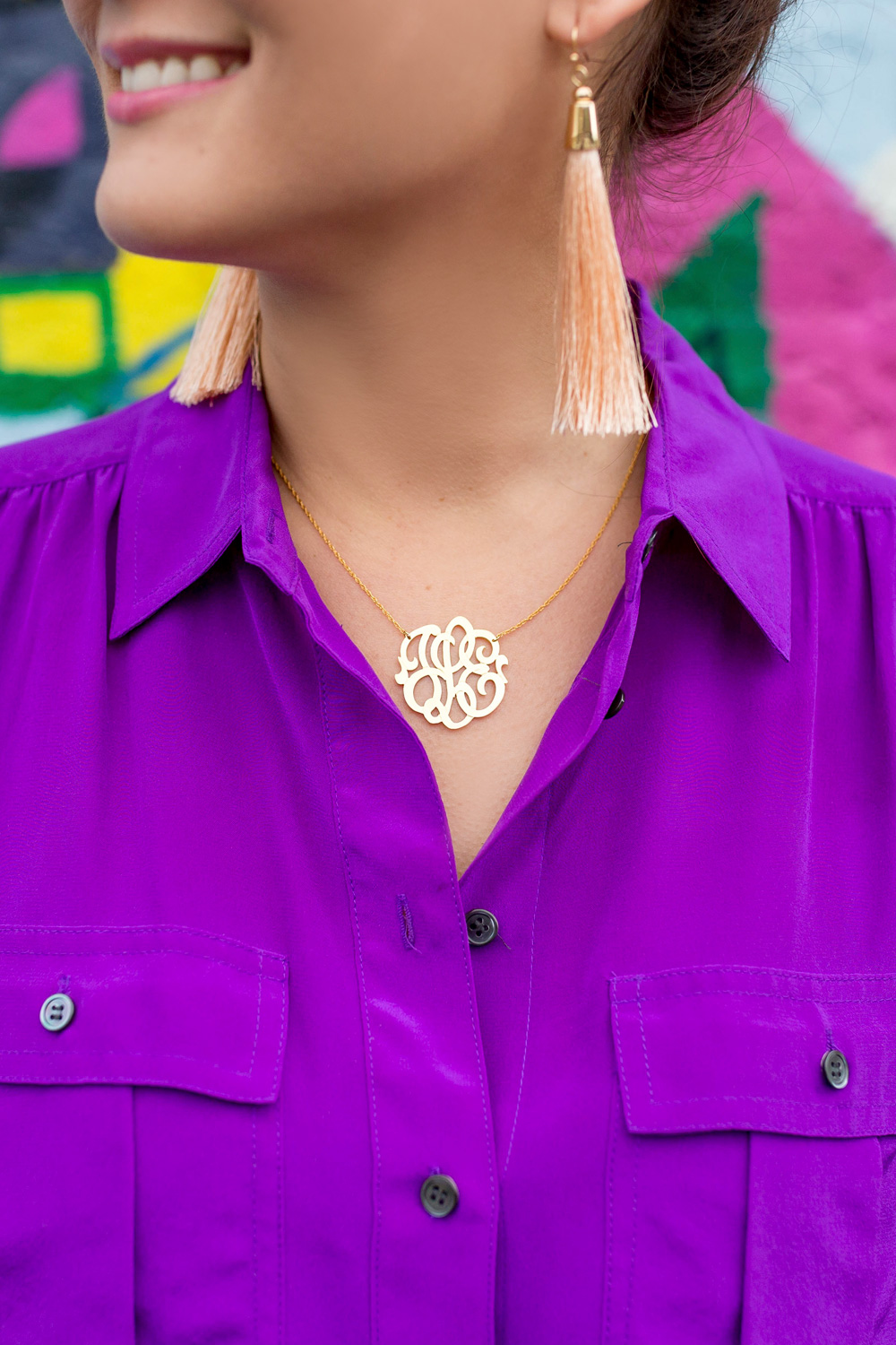 Moon and Lola Monogram Necklace Tassel Earrings