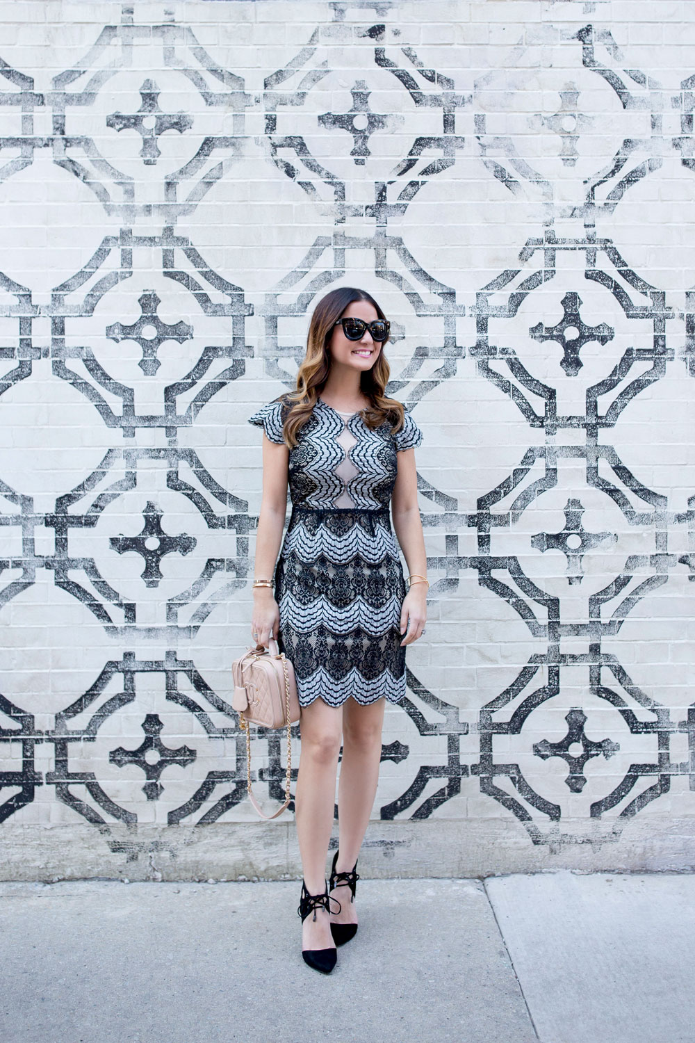 Black White Short Lace Dress