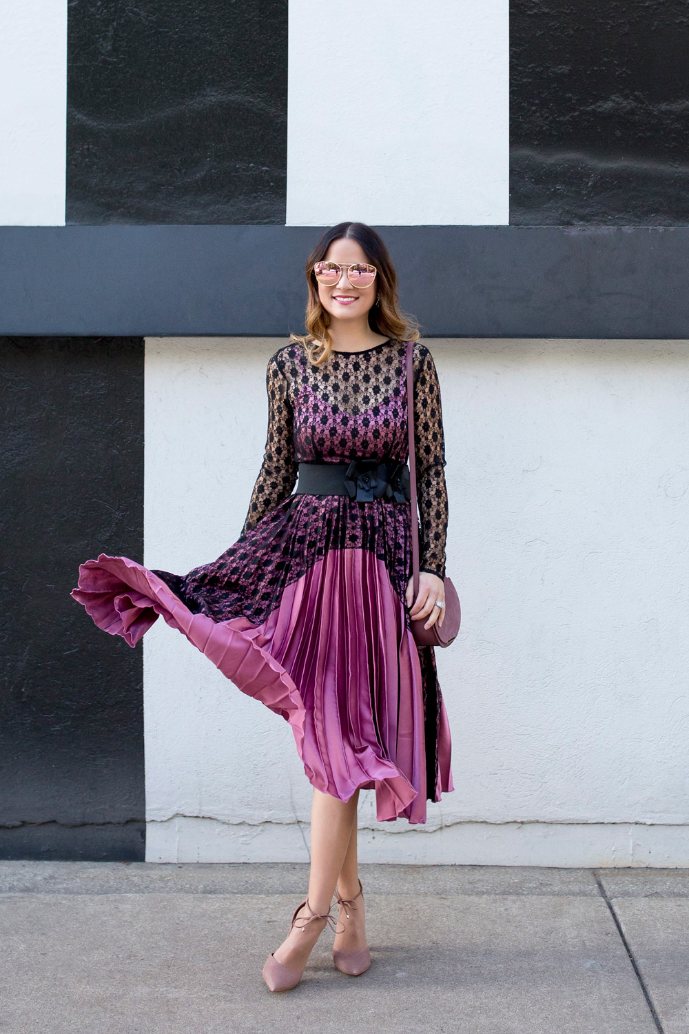 Blush Satin Pleated Dress