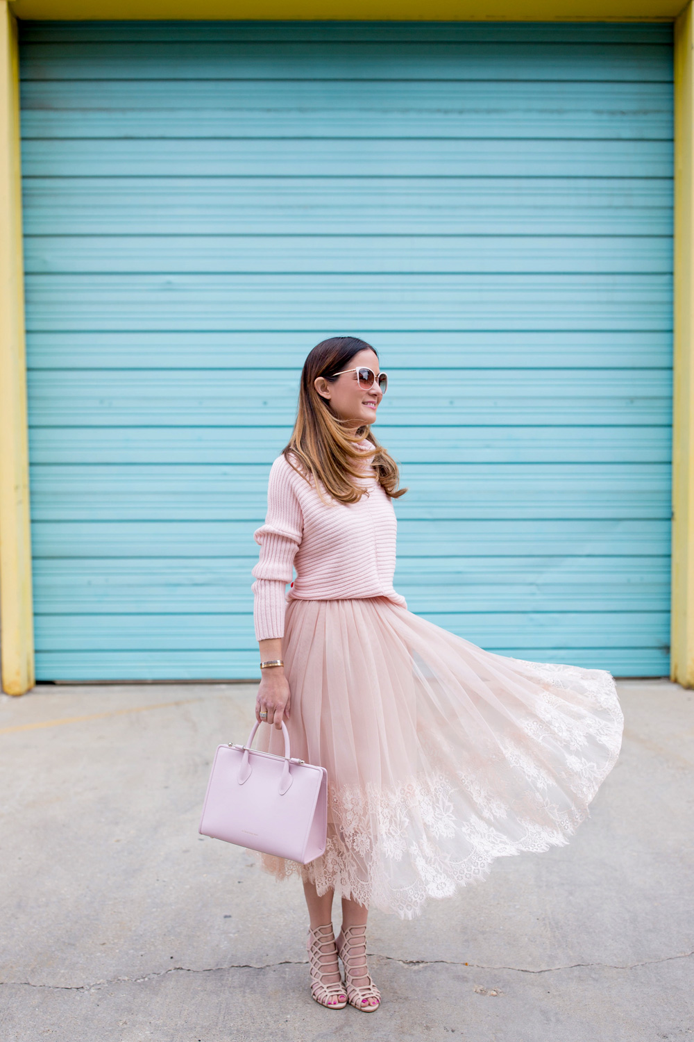 Pink Tulle Midi Skirt