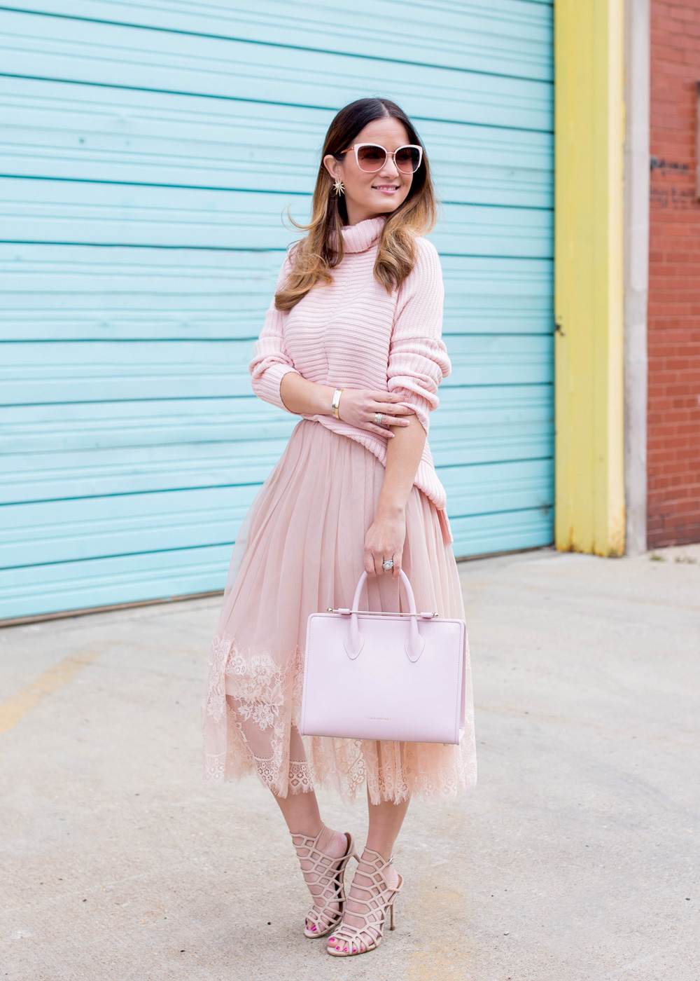 Pink Lace Trim Tulle Skirt
