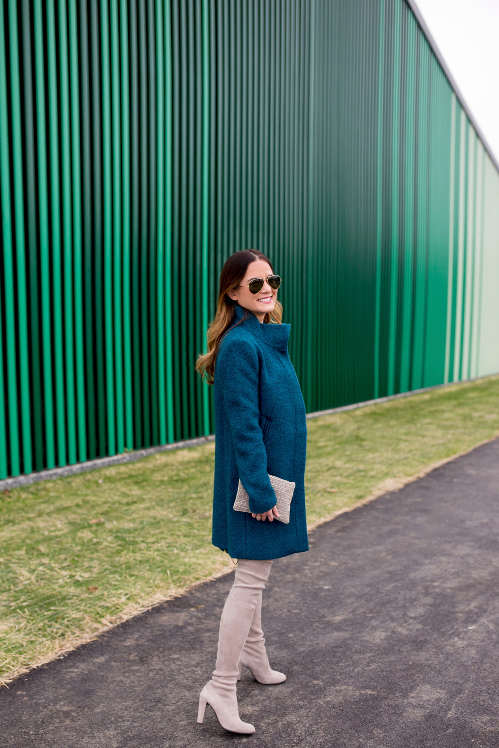 Teal Funnel Neck Coat