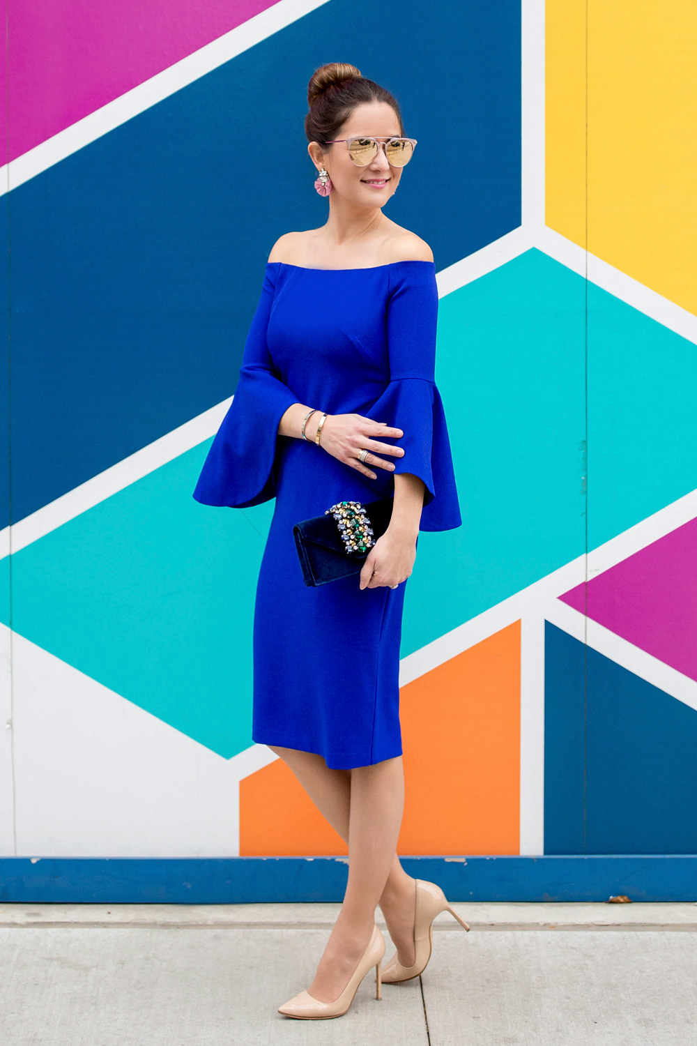 Cobalt Bell Sleeve Strapless Dress