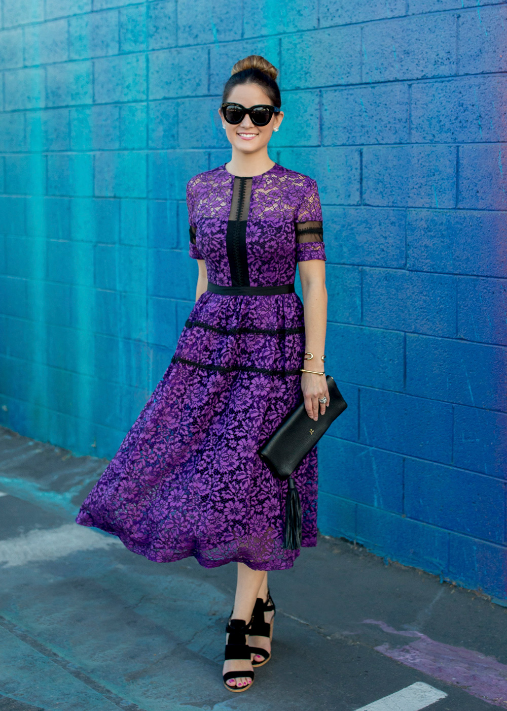 Purple Lace Midi Dress
