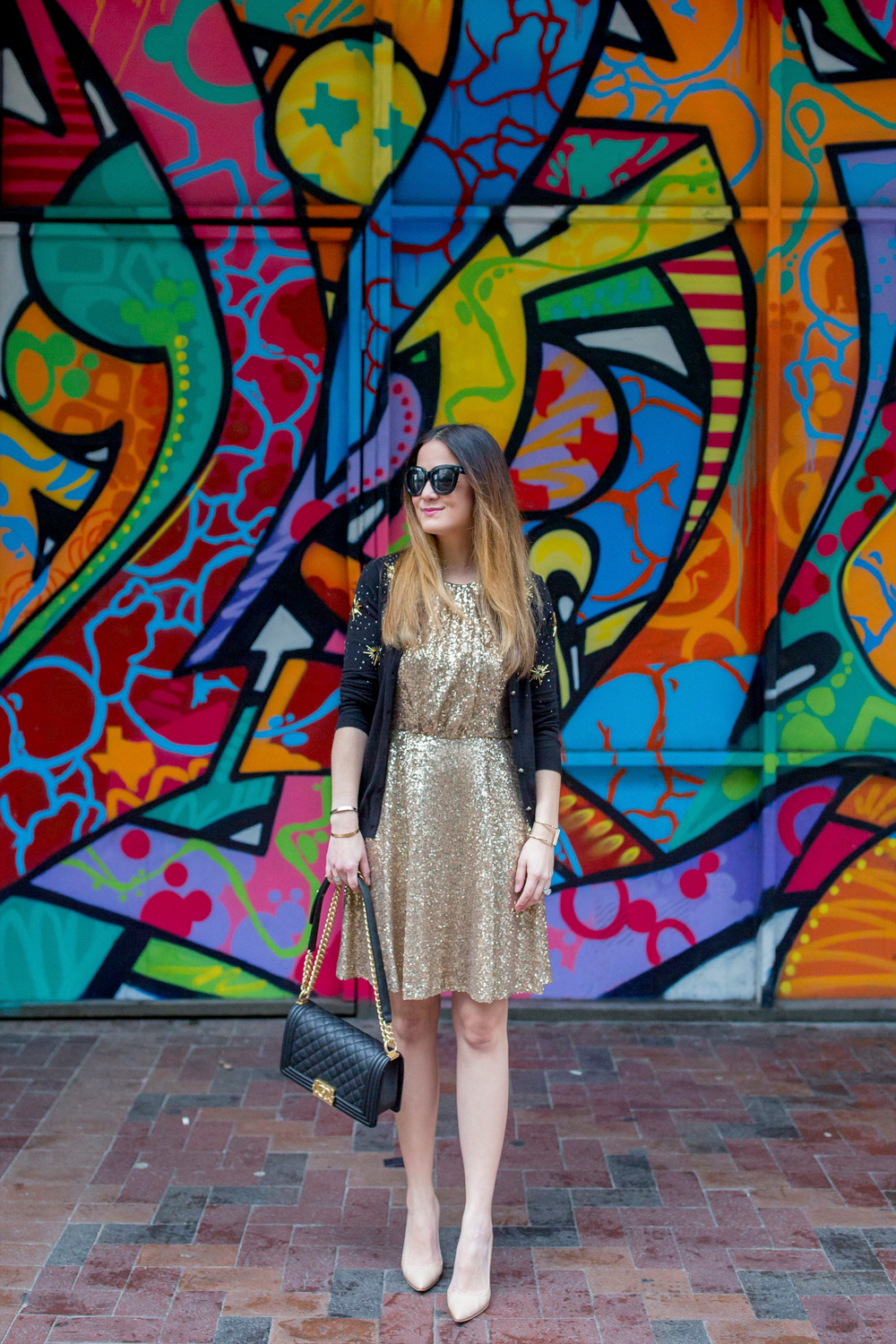 CeCe Sequin Fit Flare Dress