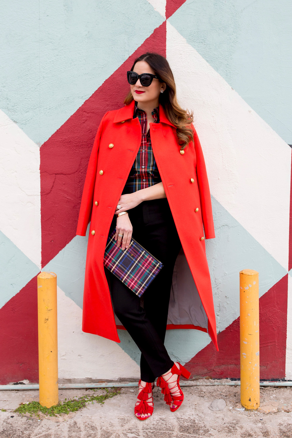 Red Double Breasted Coat | 10 Plaid Dresses for Fall