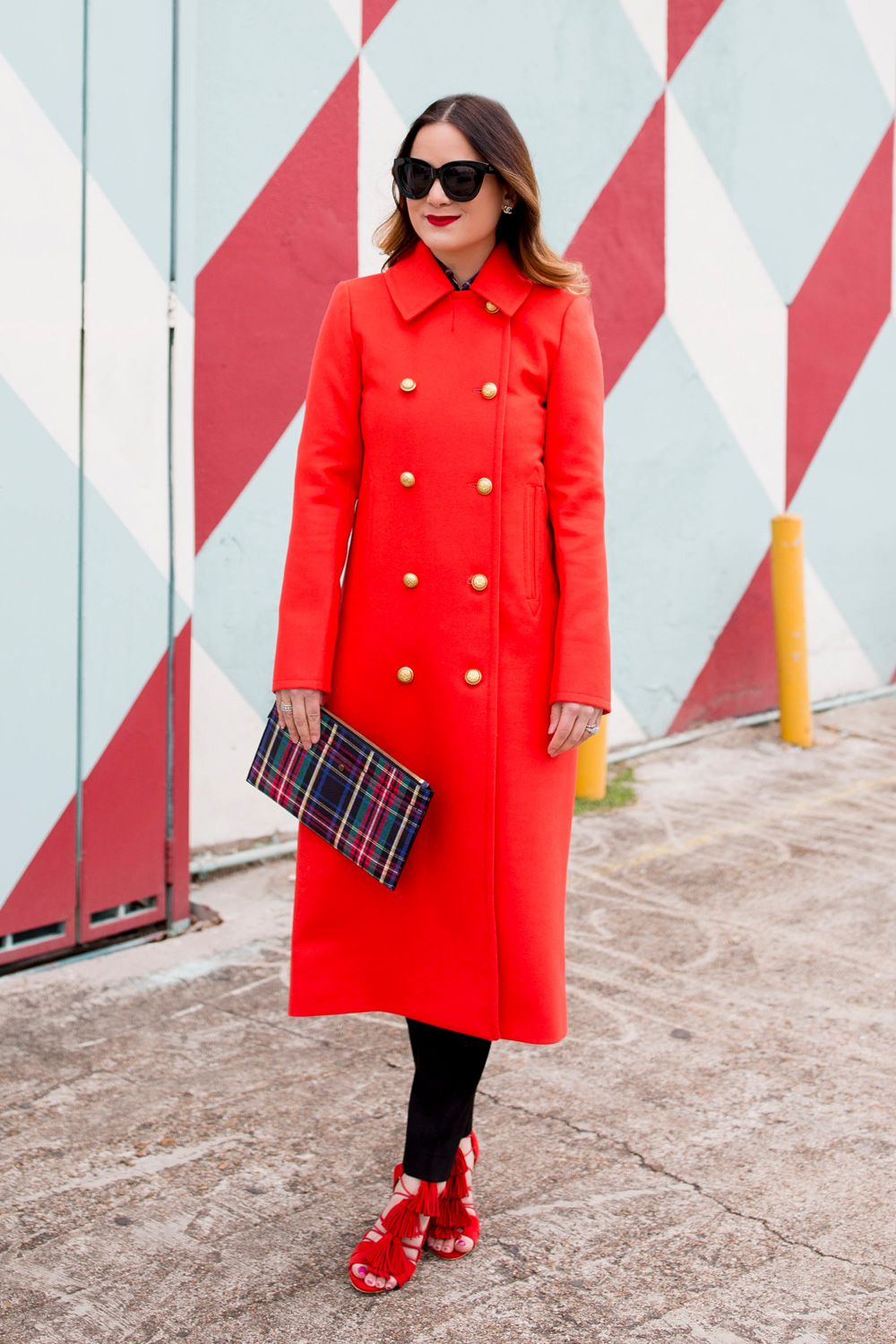 Red Long Coat Gold Buttons