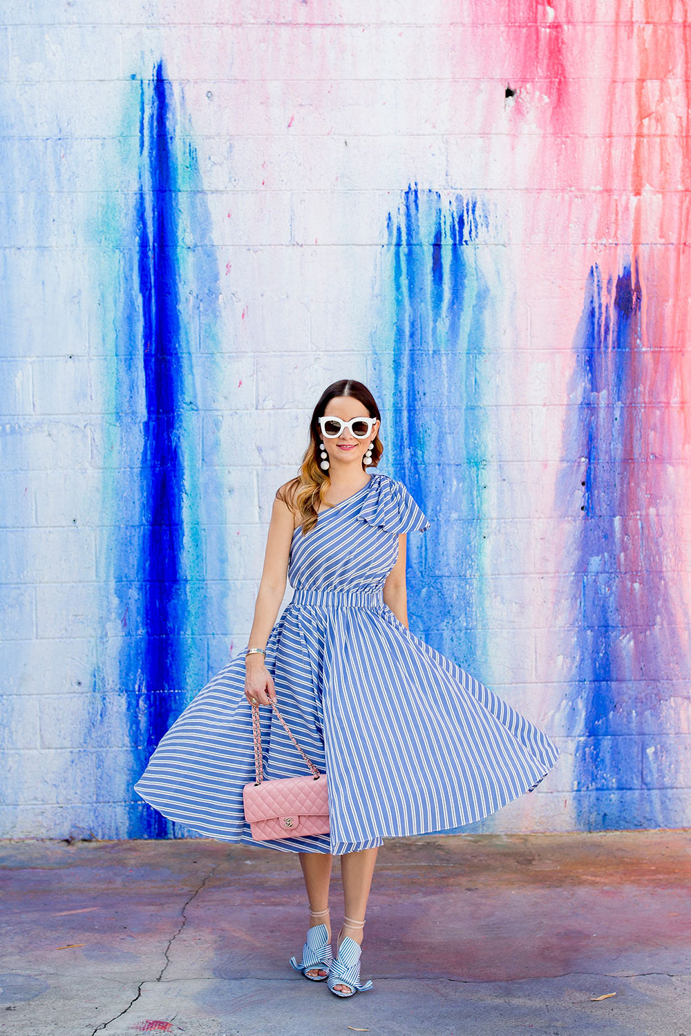 Milly Blue Stripe One Shoulder Dress