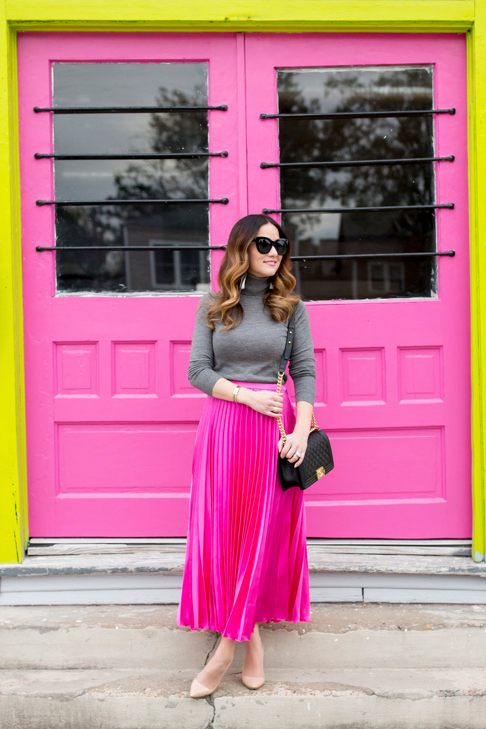 Pink Satin Pleated Skirt