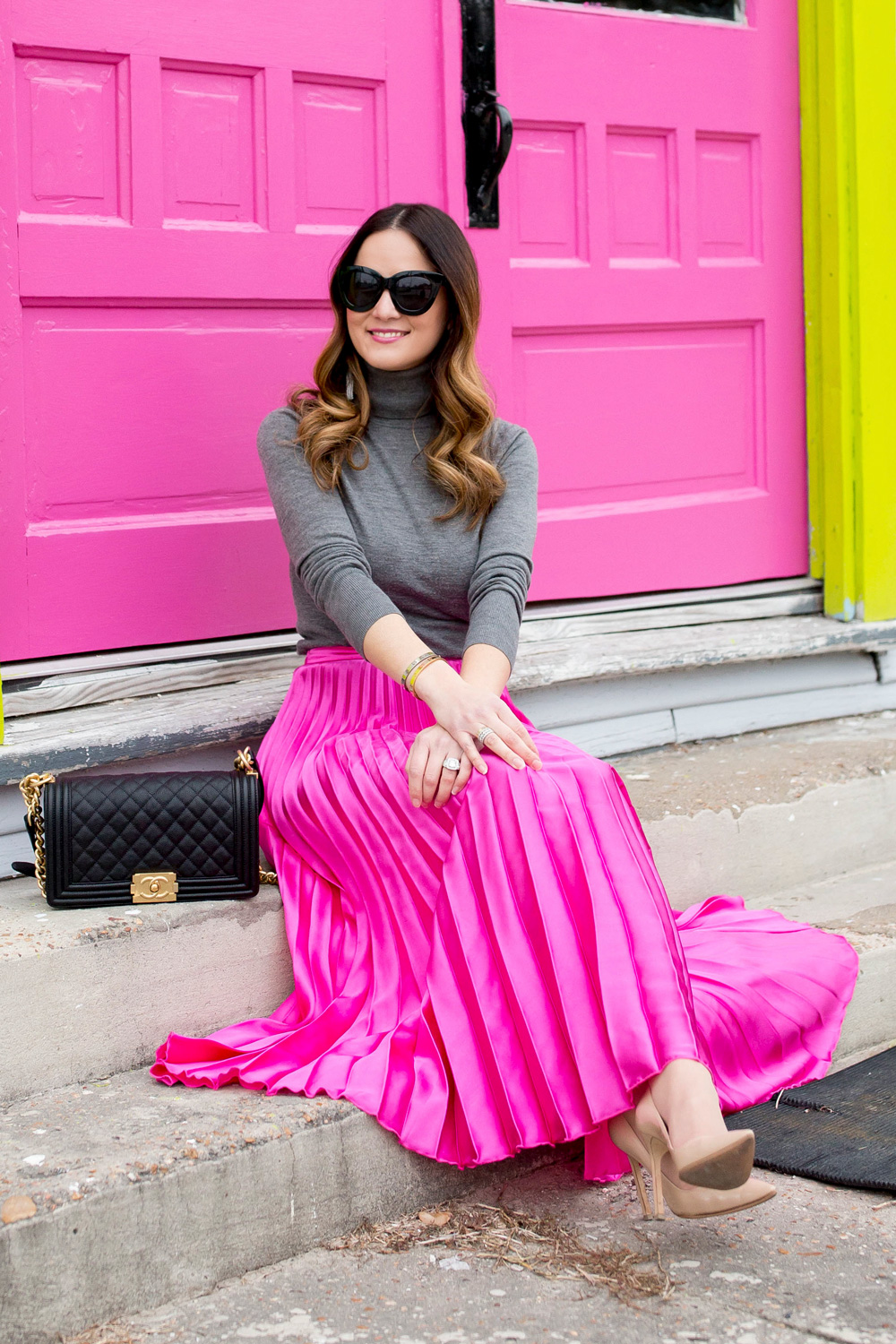 Pink Satin Midi Skirt