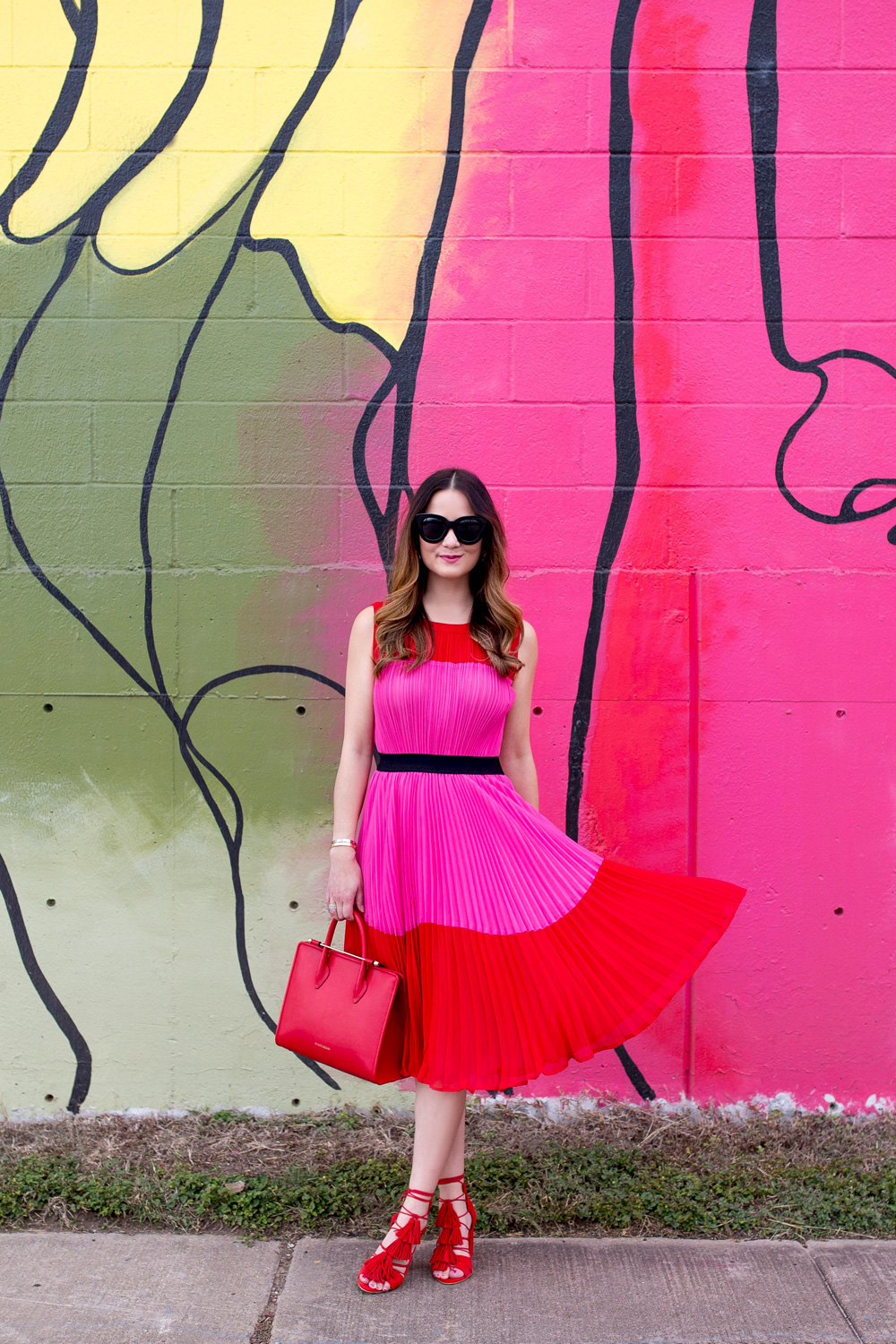 Pleated Color Block Dress