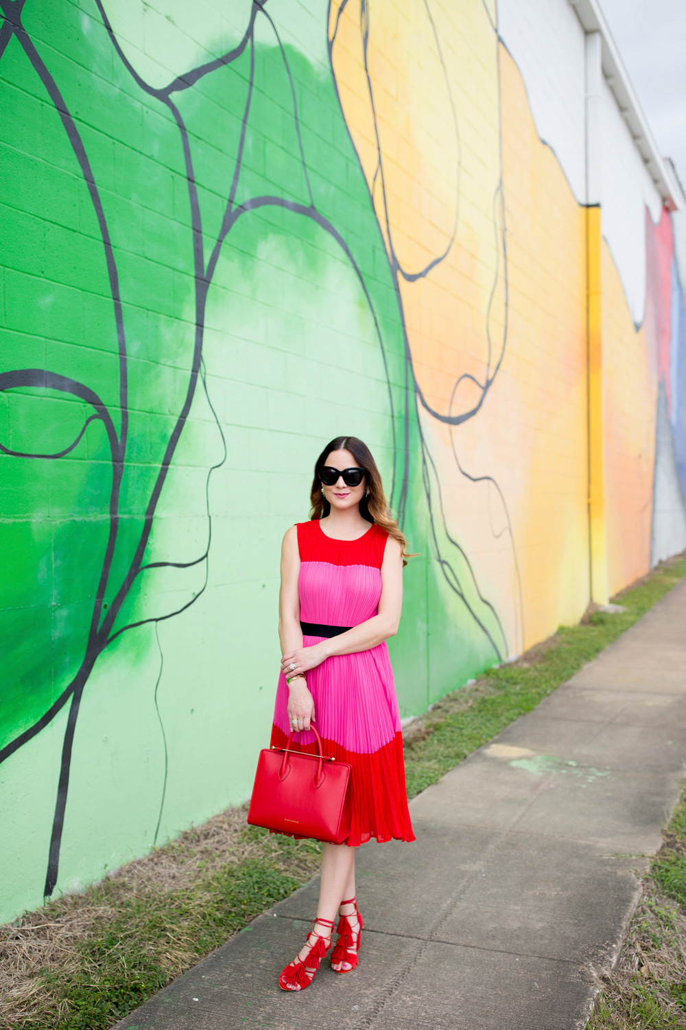 Pleated Color Block Dress