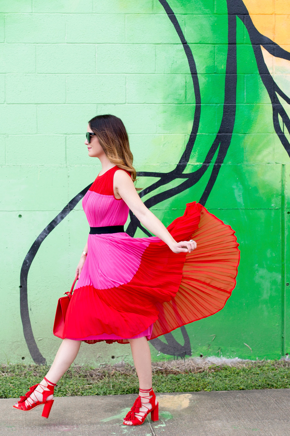 Red Pink Pleated Dress