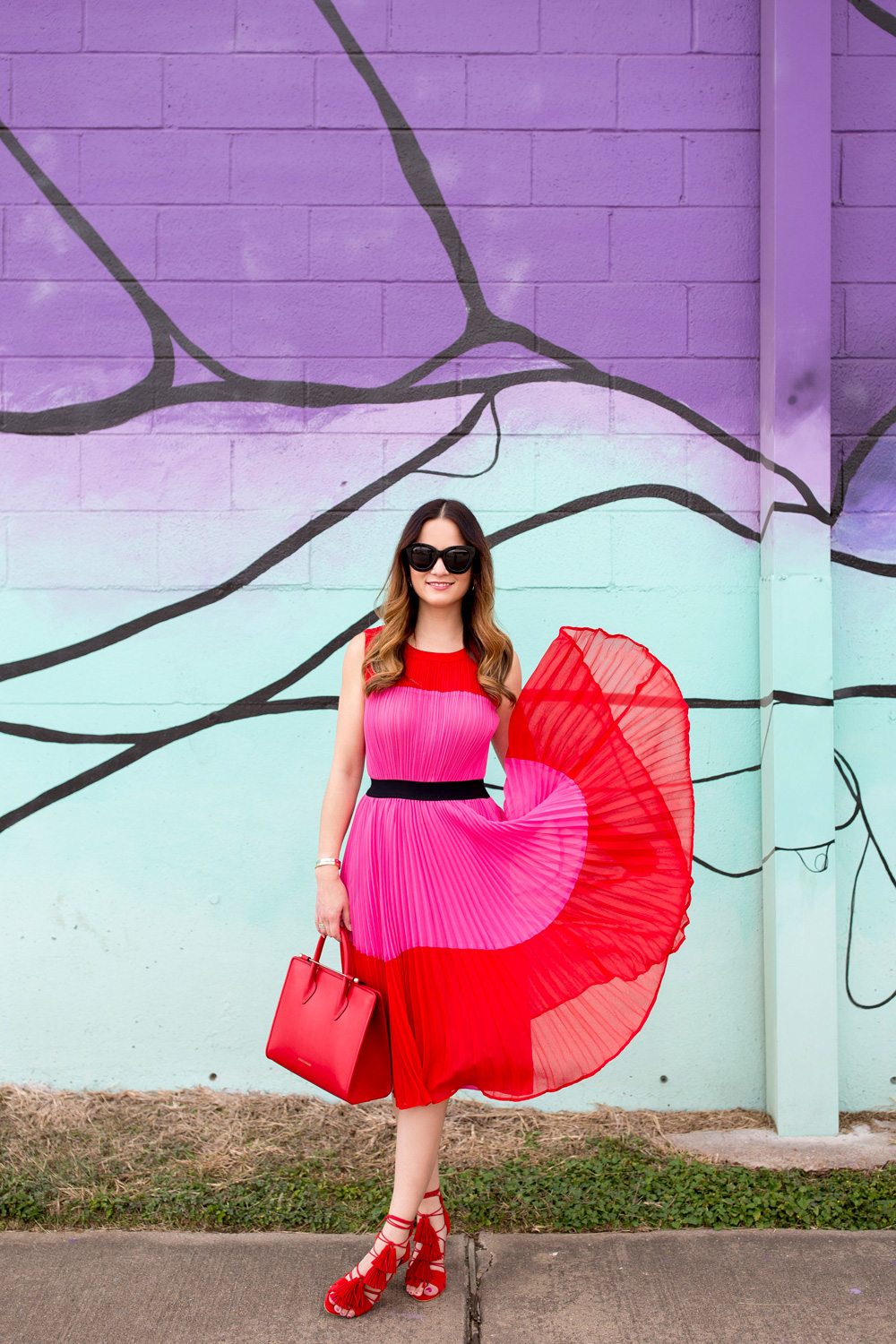 Red Pink Fit Flare Dress