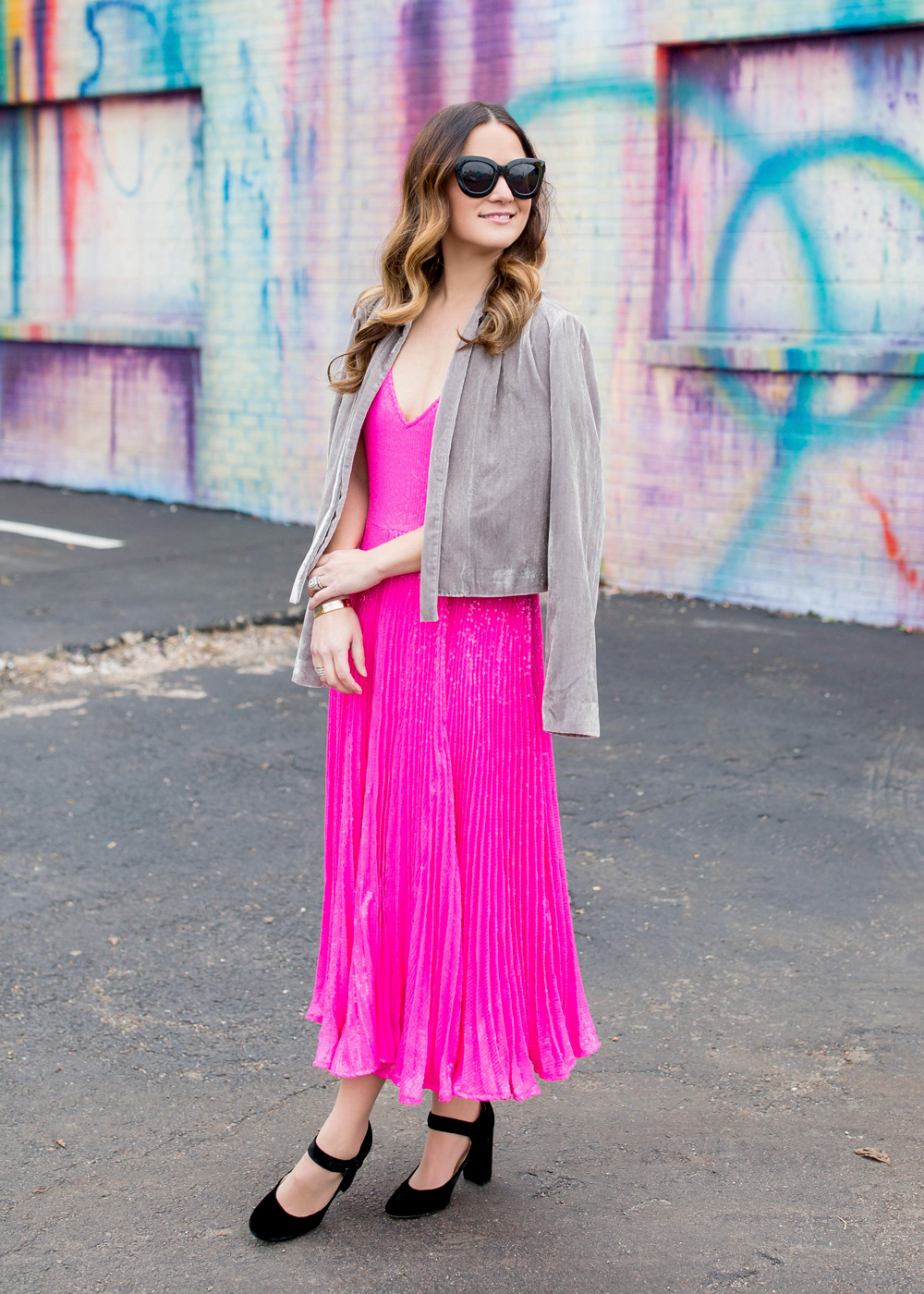 Topshop Pink Sequin Pleated Dress
