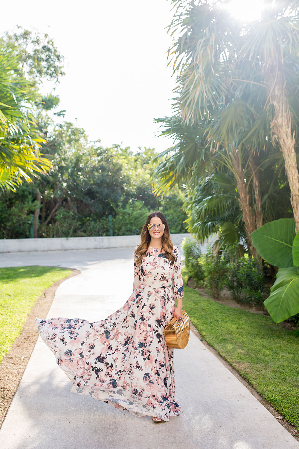 Pink White Floral Maxi Dress