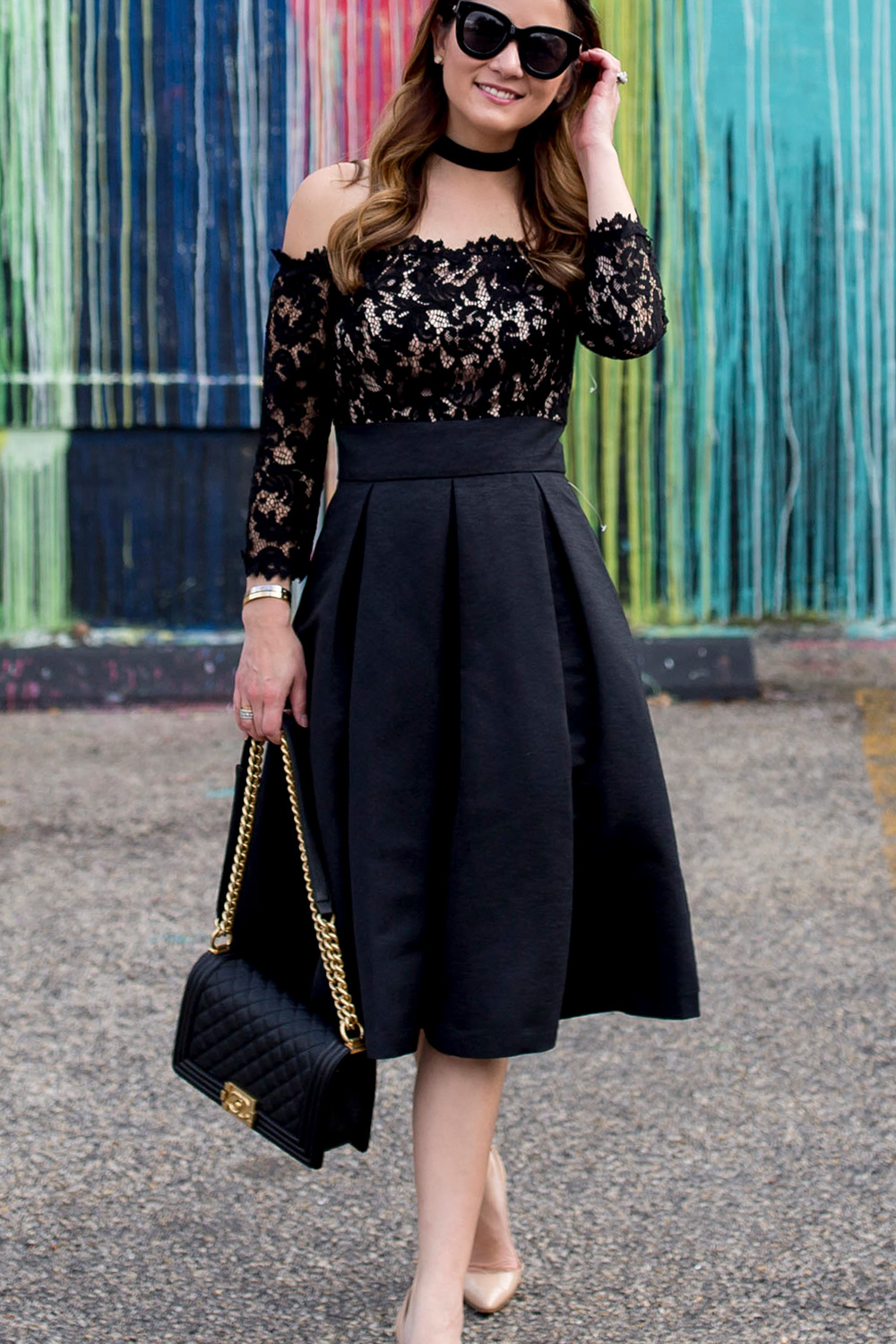 Black Lace Strapless Fit Flare Dress