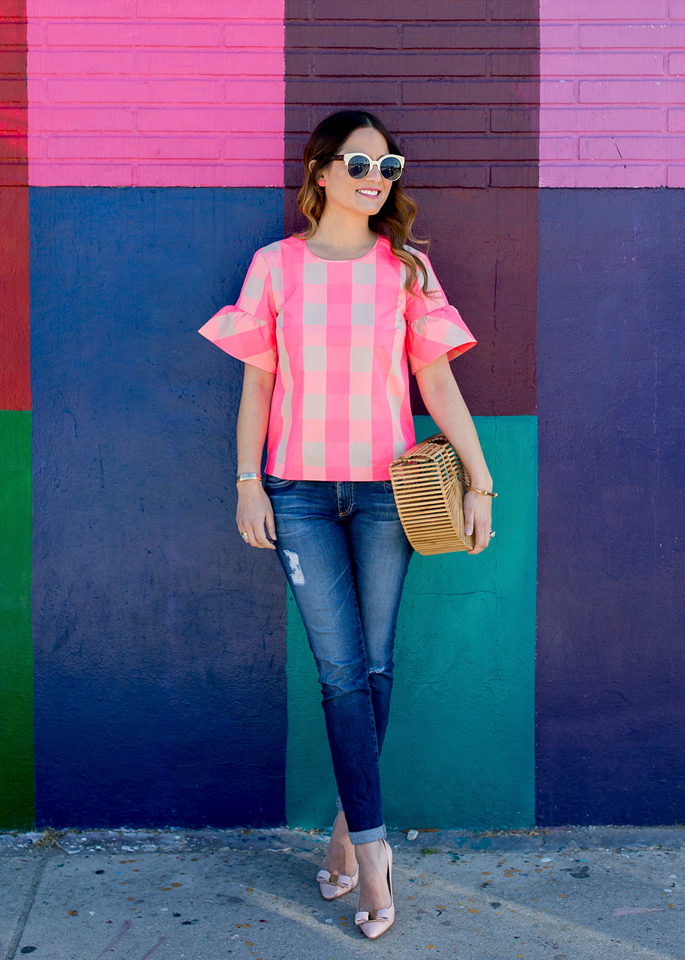 J Crew Pink Check Blouse