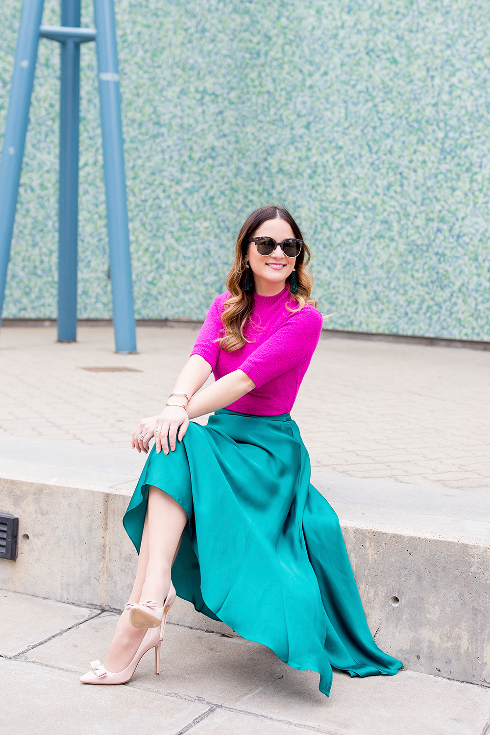 Green Satin Midi Skirt