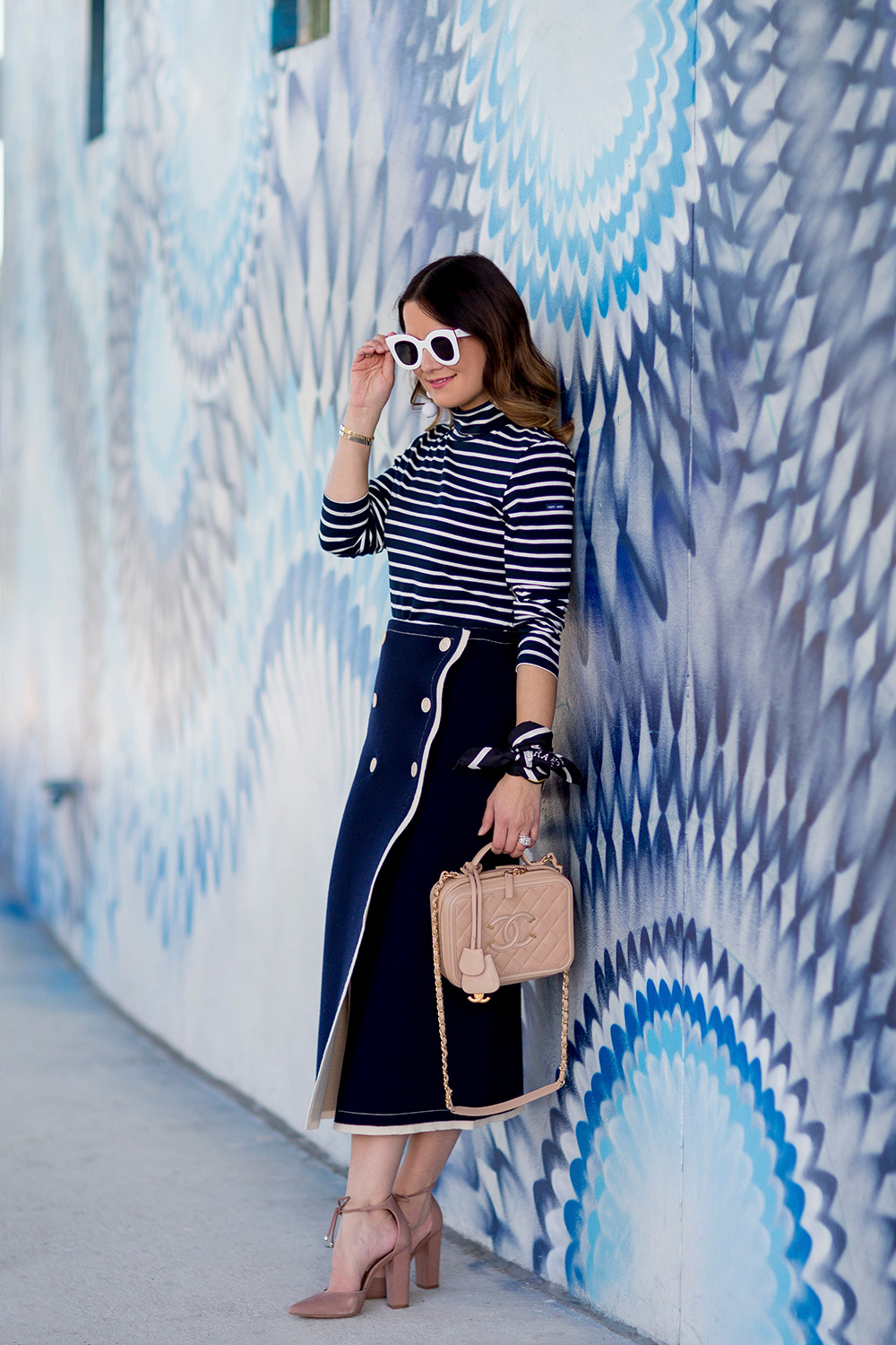 Navy and White Nautical Midi Skirt