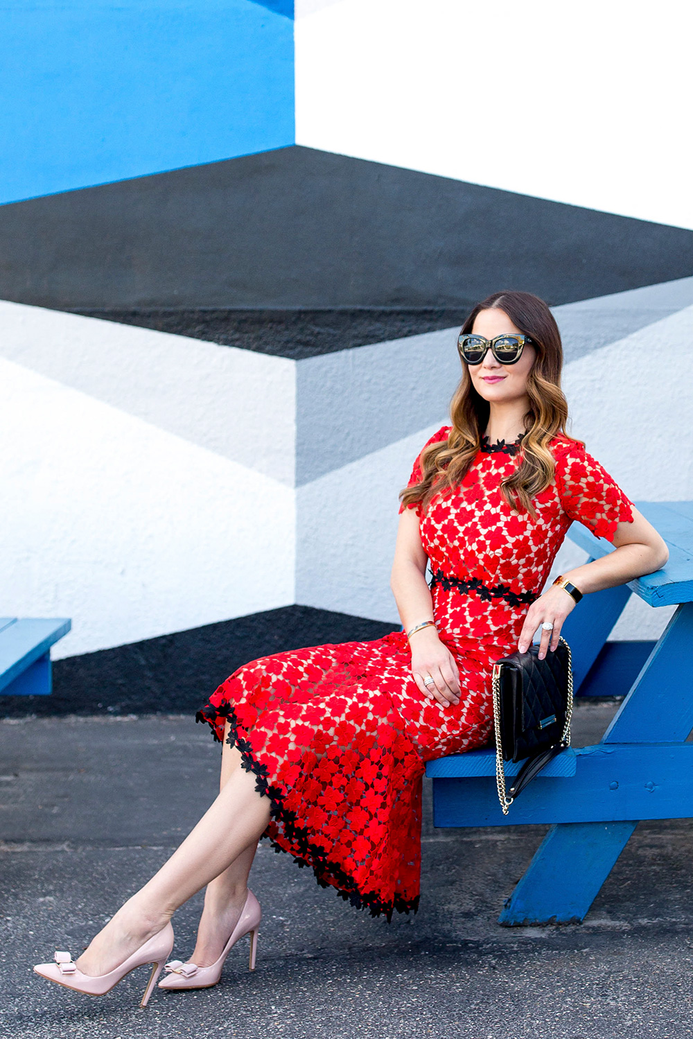 Red Lace Midi Dress