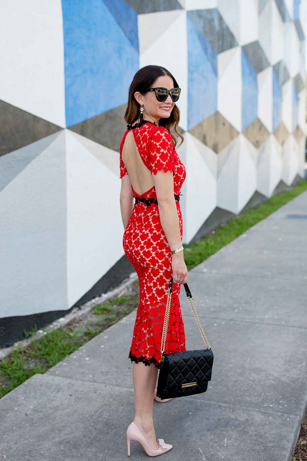 Red Lace Midi Dress