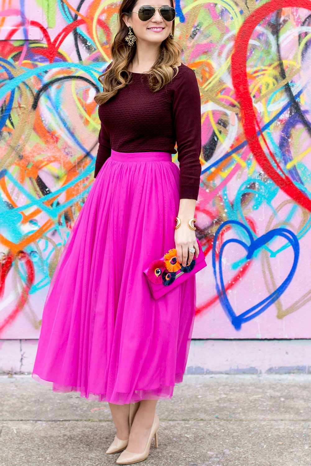 Pink Tulle Midi Skirt