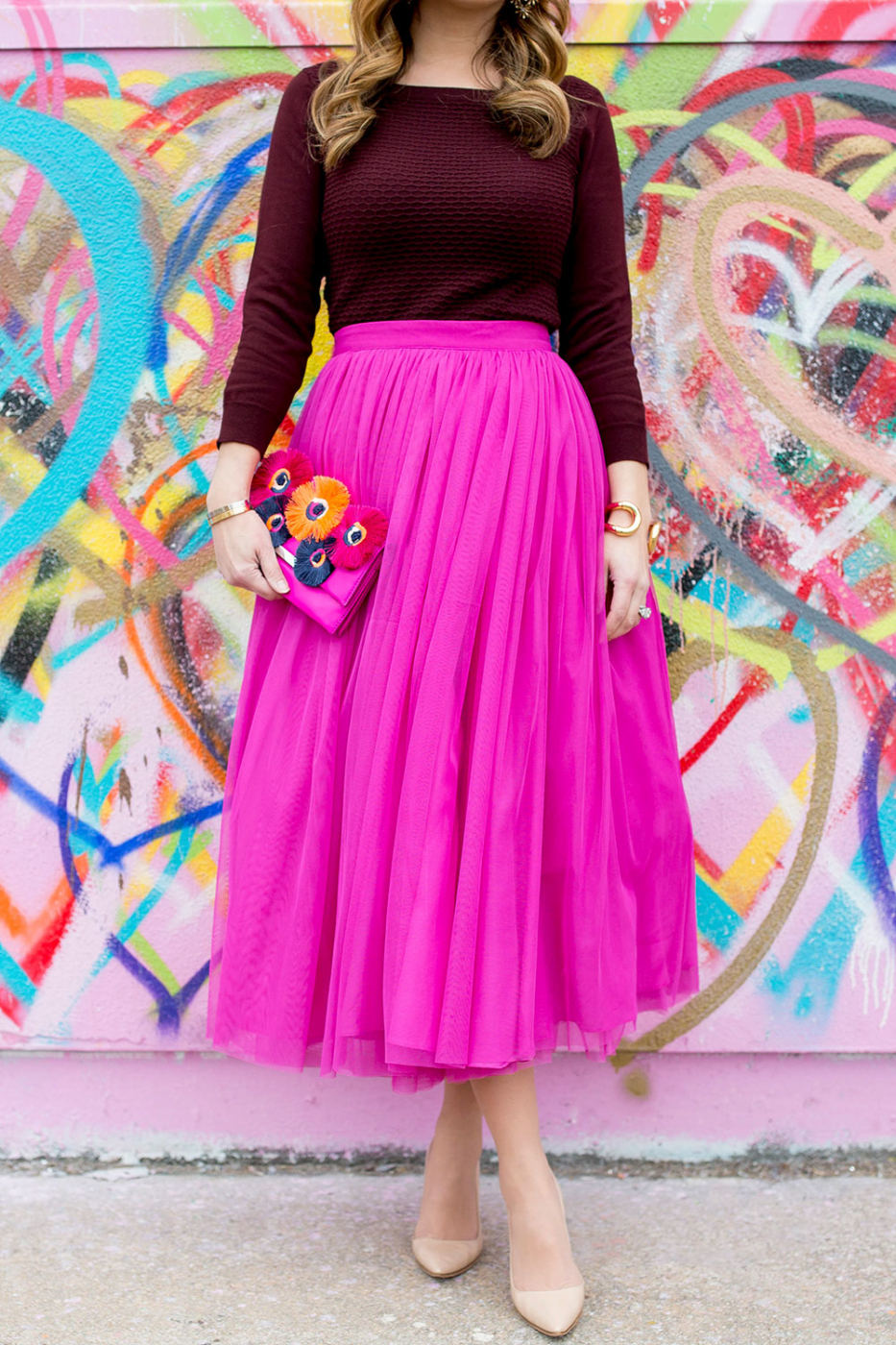 Pink Tulle Midi Skirt