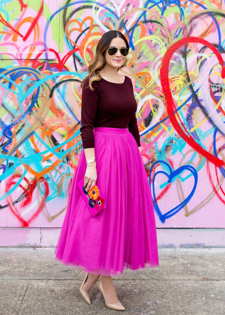 Pink Tulle Midi Skirt