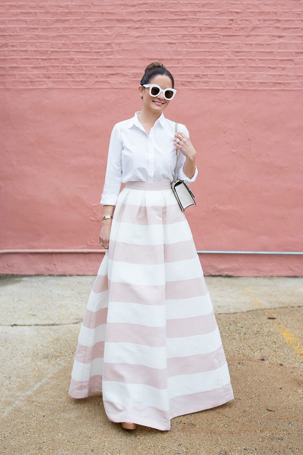 Pink White Stripe Long Skirt