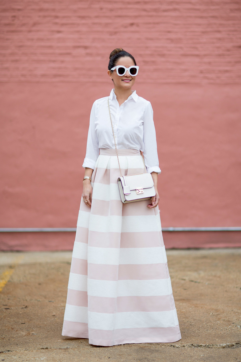 Pink White Stripe Long Skirt
