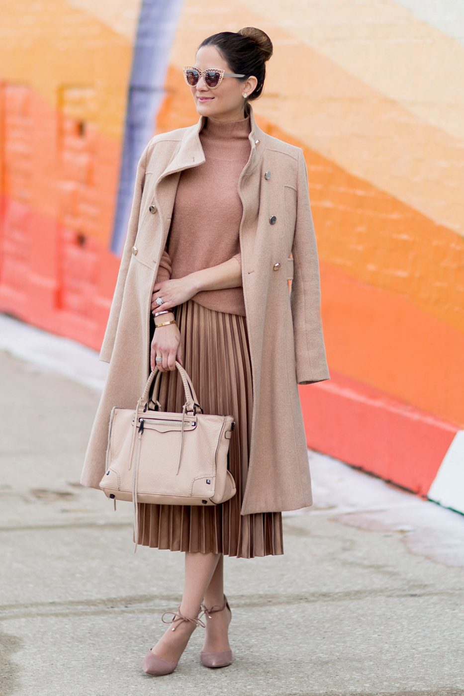 Tan Pleated Midi Skirt