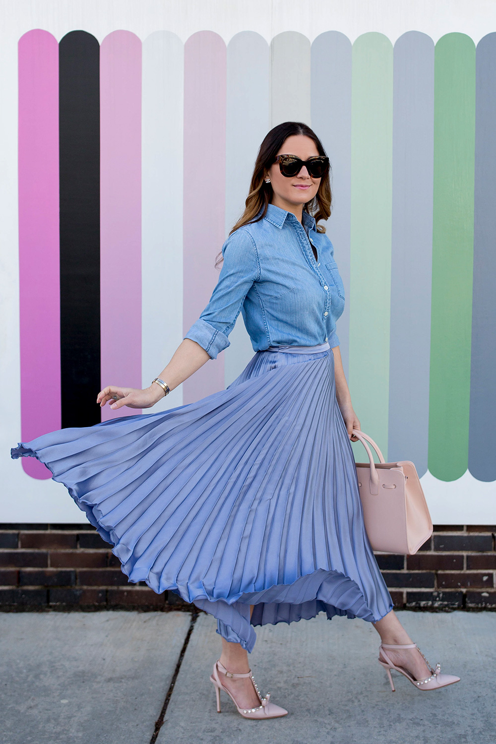 ASOS Blue Pleated Midi Skirt