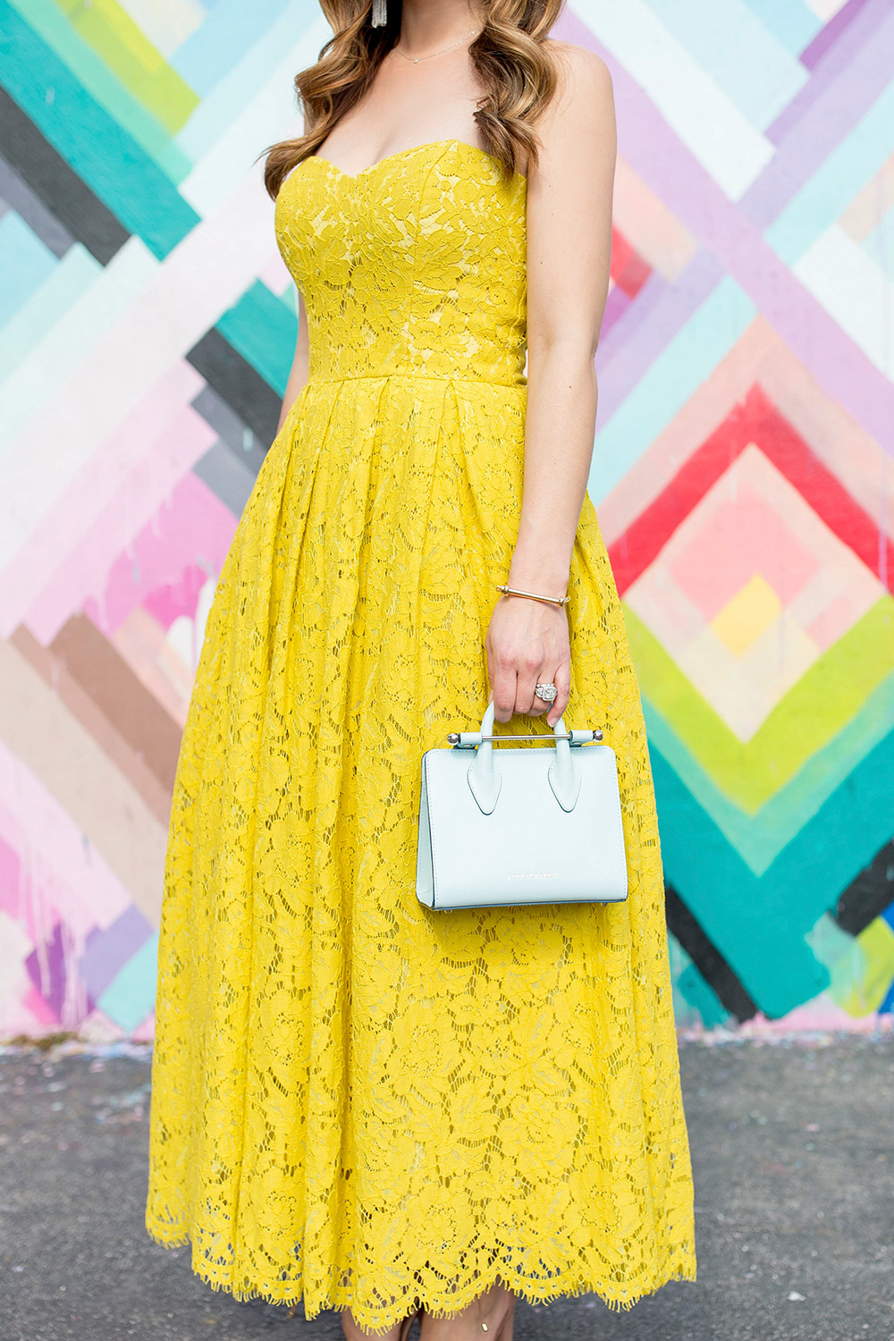 ASOS strapless yellow lace dress