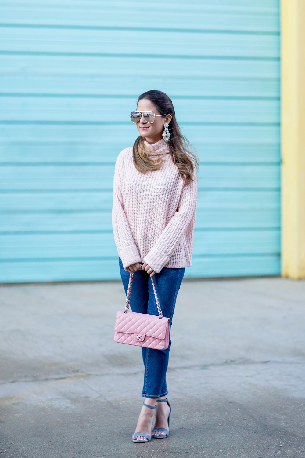 Pink Chunky Turtleneck Sweater