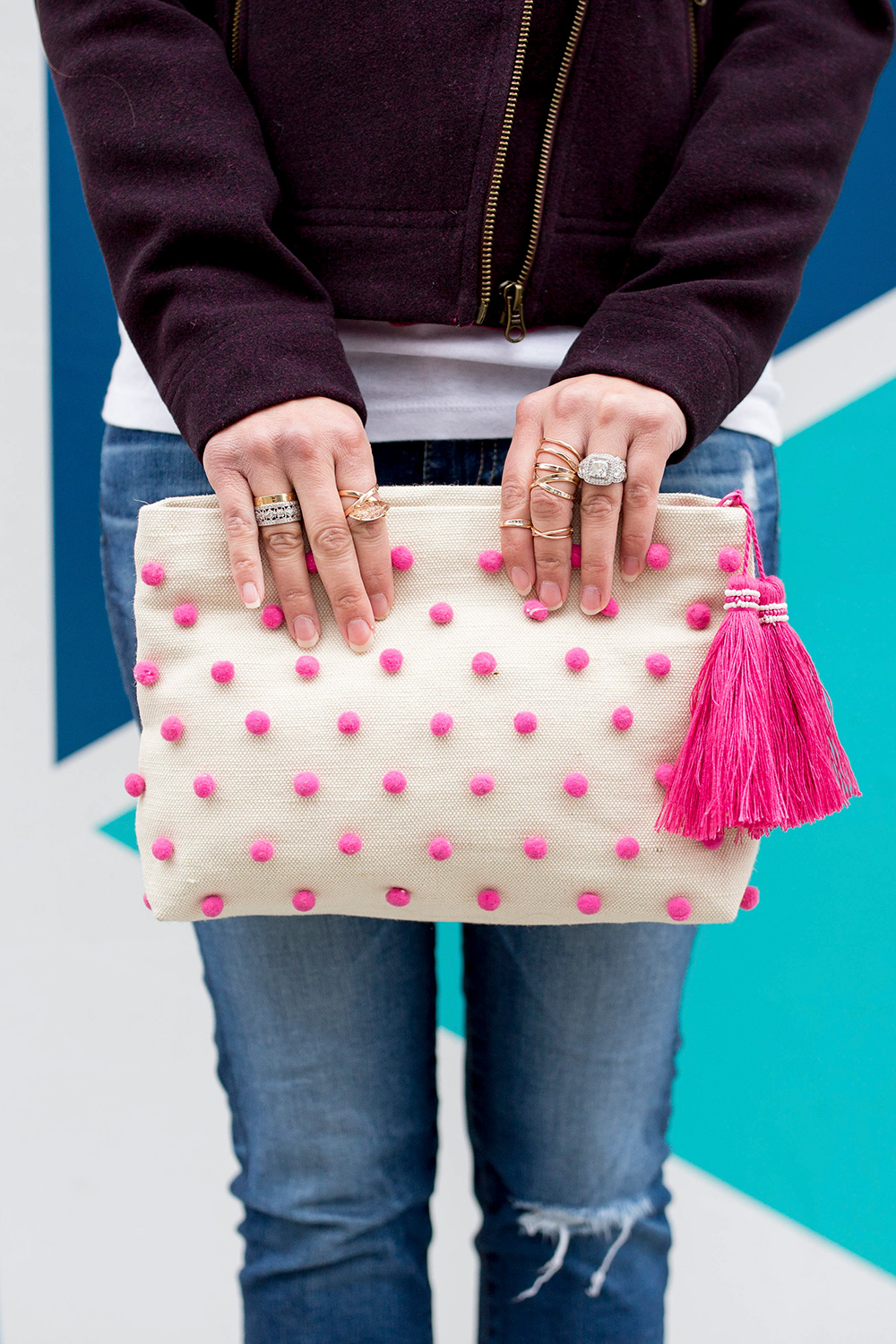 Pink Pom Pom Tassel Clutch