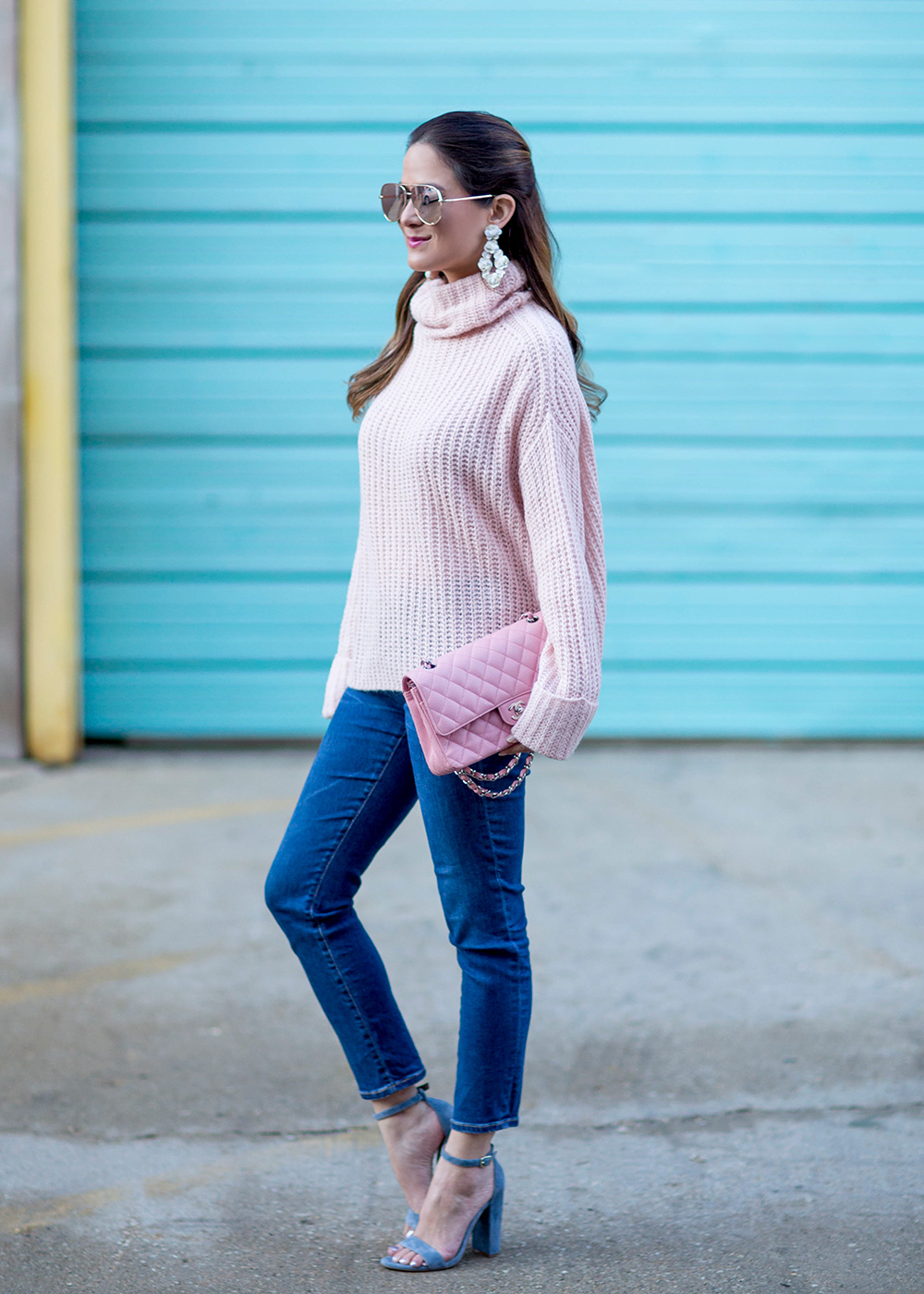 Pink Turtleneck Knit Sweater