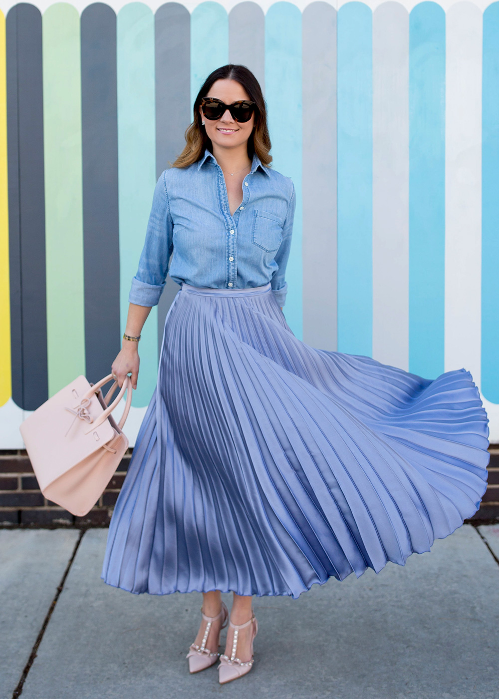 Pleated Satin Midi Skirt