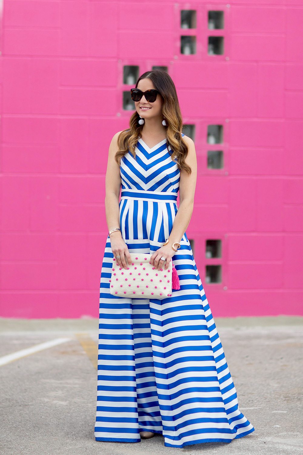 White Blue Stripe Maxi Gown