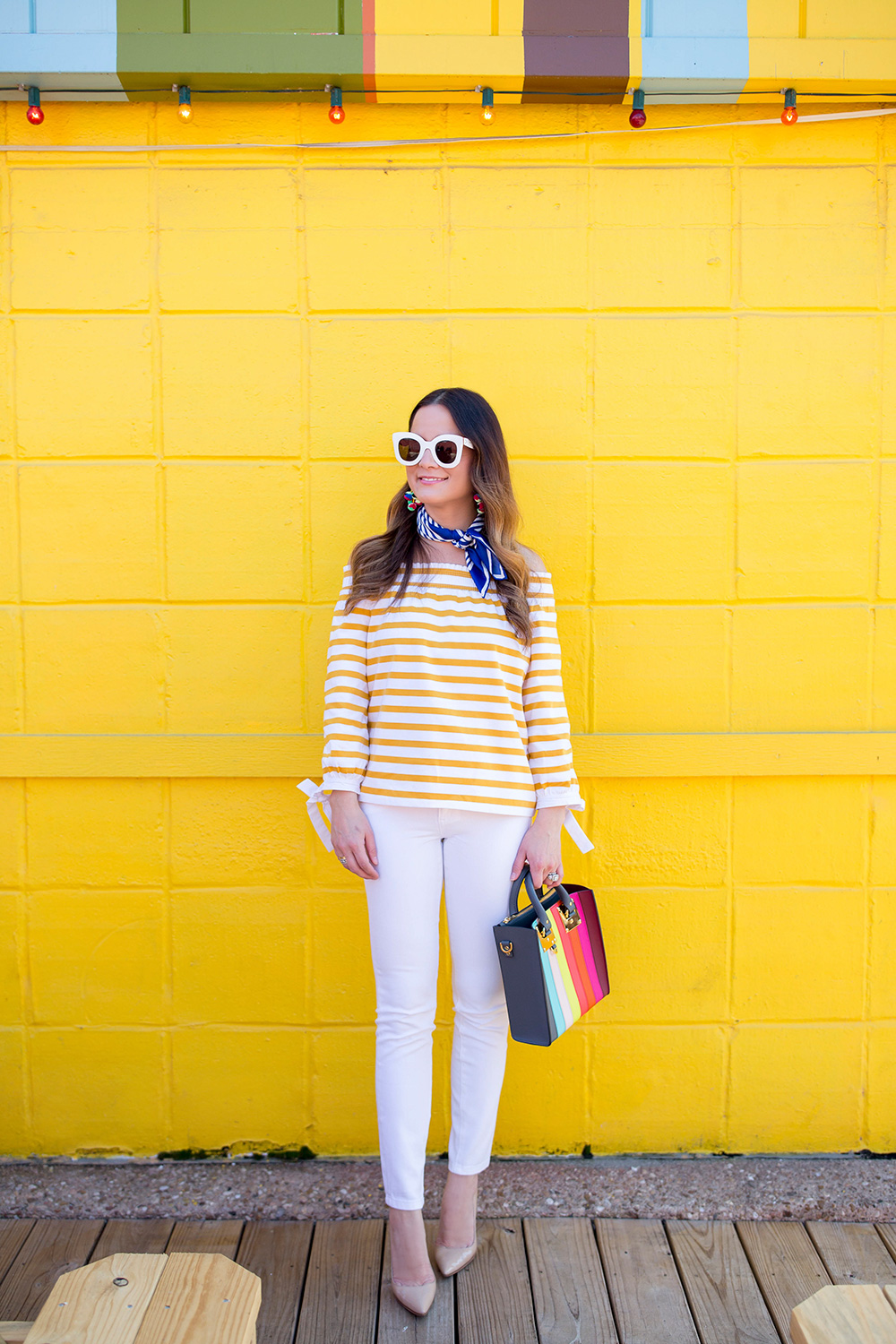 Yellow Stripe Off The Shoulder Top