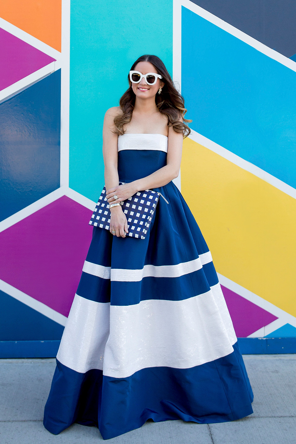 Carolina Herrera Navy White Stripe Gown