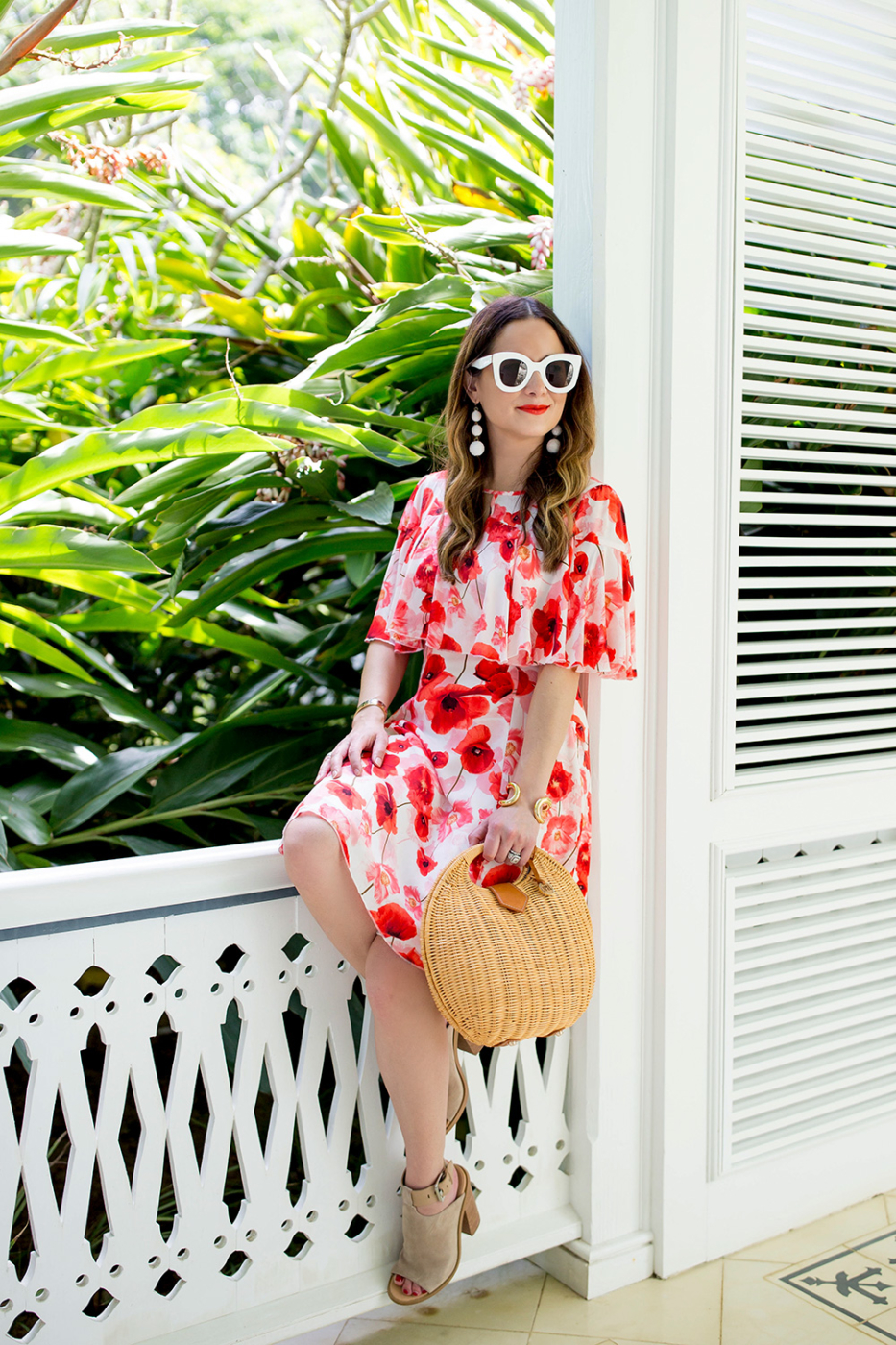 Cece Red Poppy Floral Dress