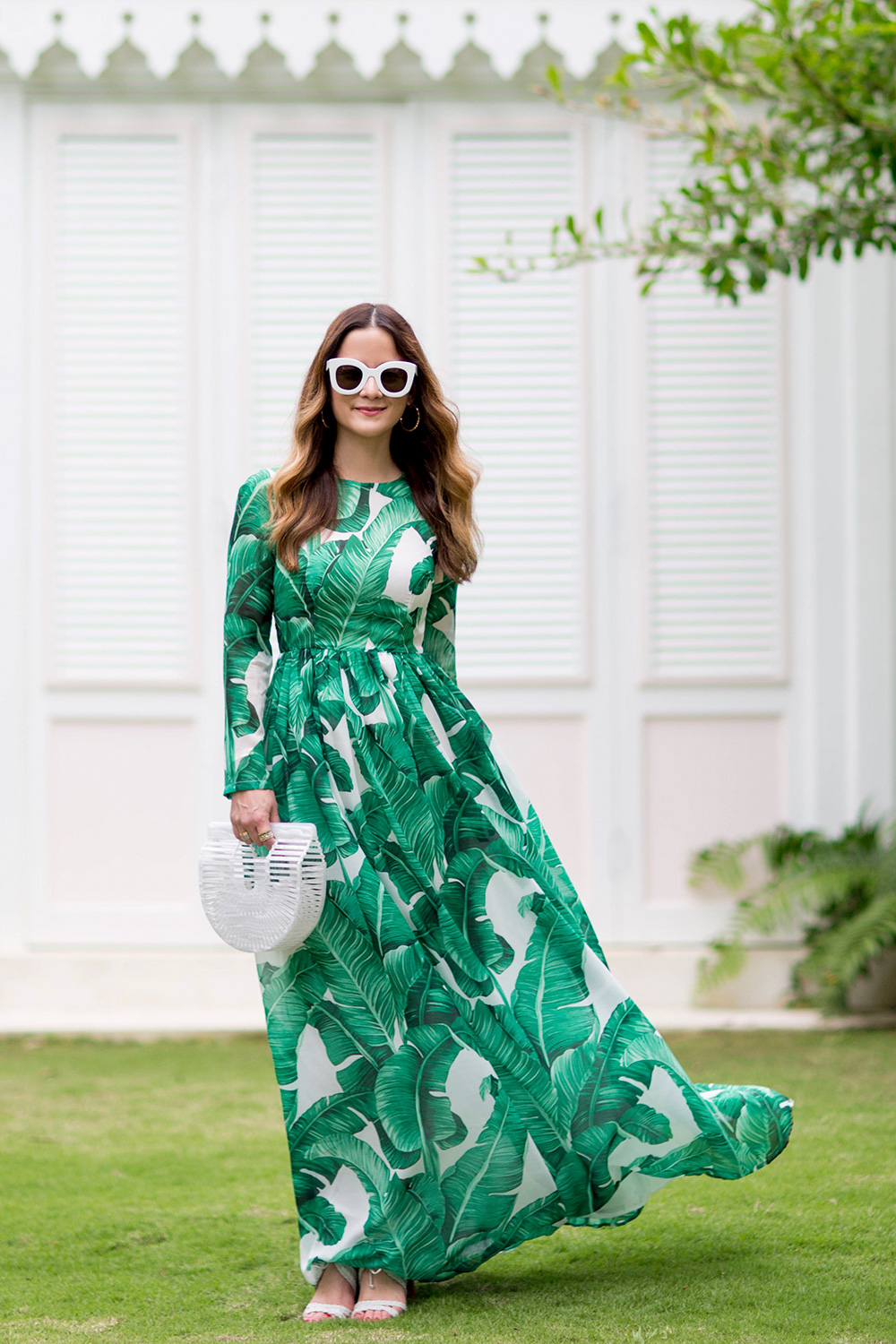 Green Leaf Print Maxi Dress