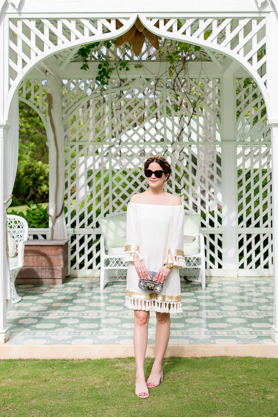 Ivory Tassel Dress Gold Trim